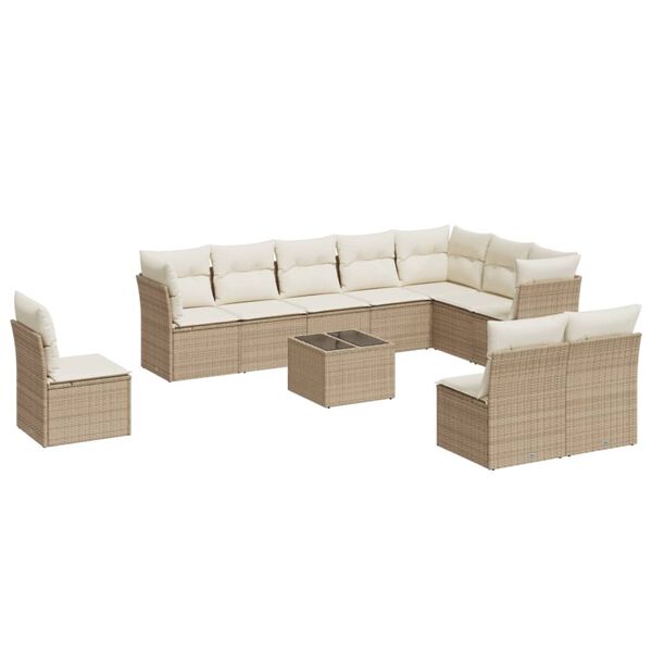 vidaXL 11-tlg. Garten-Sofagarnitur mit Kissen Beige Poly Rattan