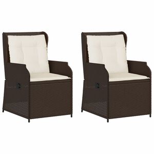vidaXL Gartensessel mit Kissen 2 Stk. Verstellbar Braun Poly Rattan