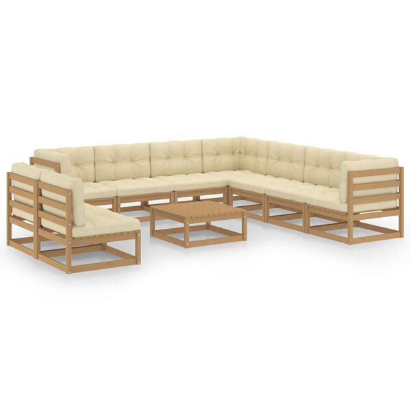 vidaXL 10-tlg. Garten-Lounge-Set mit Kissen Honigbraun Massivholz