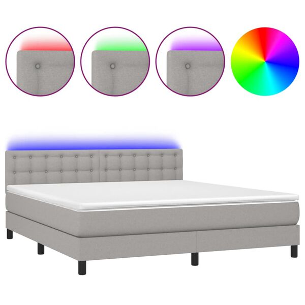 vidaXL Boxspringbett mit Matratze & LED Hellgrau 180x200 cm Stoff