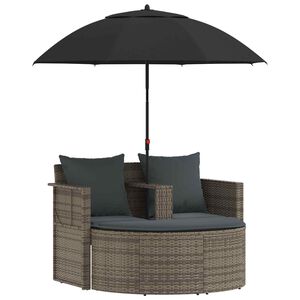 vidaXL Gartenbett mit Sonnenschirm Grau Poly Rattan