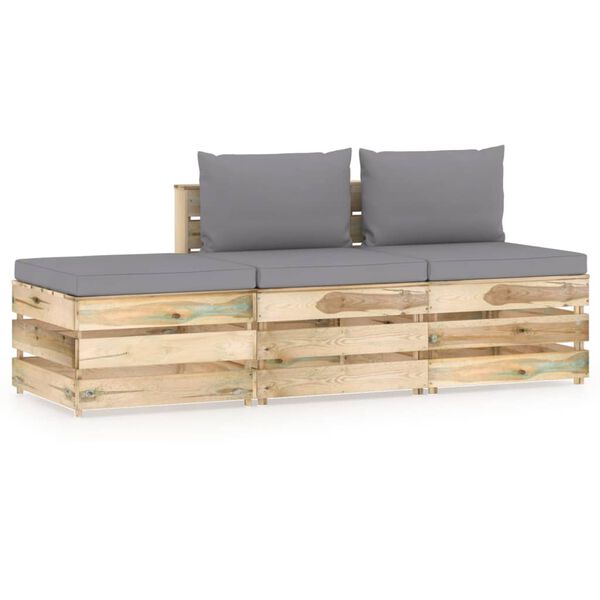 vidaXL 3-tlg. Garten-Lounge-Set mit Kissen Gr&uuml;n Impr&auml;gniertes Holz