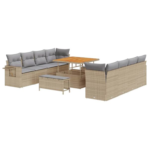 vidaXL Gartensofa-set mit Kissen 11 pcs Beige und Hellgrau Poly-Rattan