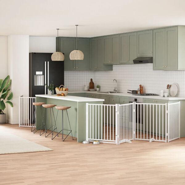 vidaXL 8-tlg. Hundetor mit T&uuml;r Faltbar Wei&szlig; 640 cm Pappelholz