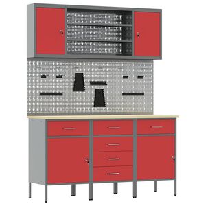 vidaXL Werkbank 7 stk. Rot und Grau Ingenieure Holz und Stahl