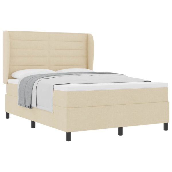 vidaXL Boxspringbett mit Matratze Creme 140 x 190 cm Stoff