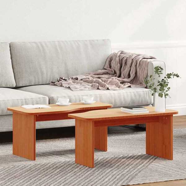 vidaXL Couchtisch 2 pcs Wachsbraun Massivholz Kiefer