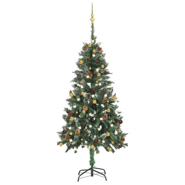 vidaXL K&uuml;nstlicher Weihnachtsbaum mit Beleuchtung & Kugeln 150 cm