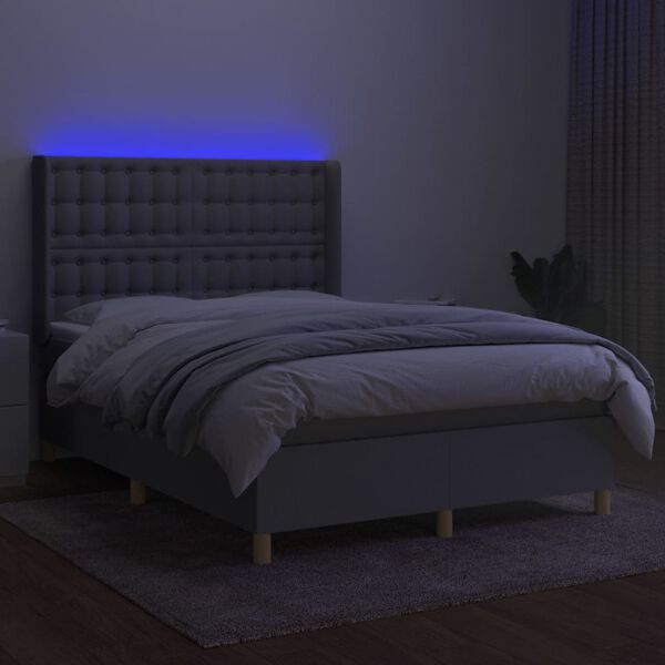 vidaXL Boxspringbett mit Matratze & LED Hellgrau 140x200 cm Stoff
