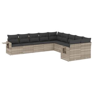 vidaXL 10-tlg. Garten-Sofagarnitur mit Kissen Hellgrau Poly Rattan