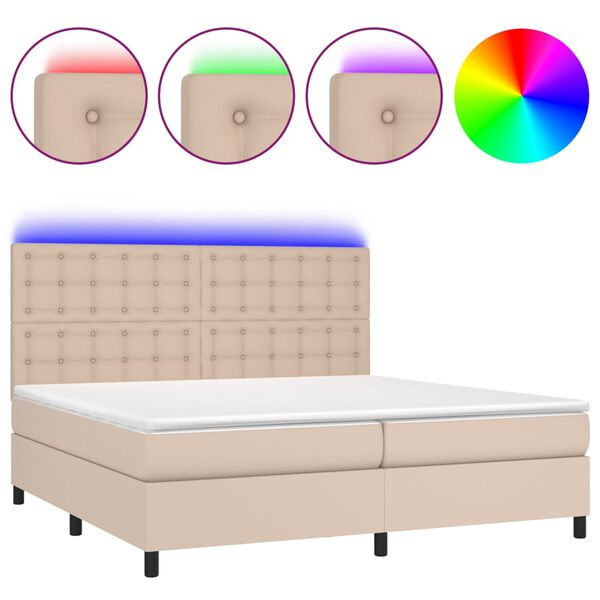 vidaXL Boxspringbett mit Matratze & LED Cappuccino-Braun 200x200cm