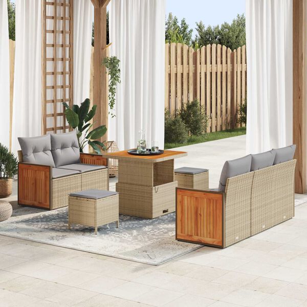 vidaXL Garten-Sofa-Set mit Kissen 8 pcs Beige und Hellgrau