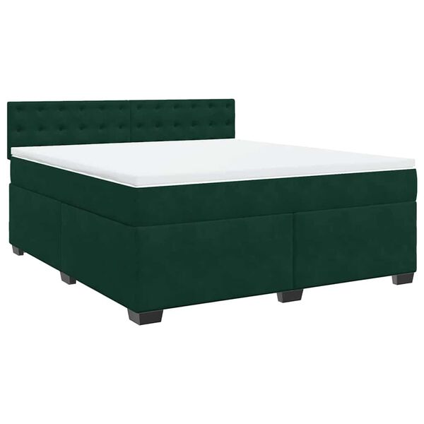 vidaXL Boxspringbett mit Matratze Dunkelgr&uuml;n 180x200 cm Samt