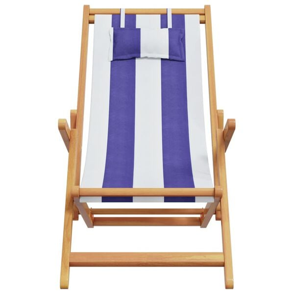 vidaXL Strandst&uuml;hle 2 Stk. Klappbar Blau Wei&szlig; Stoff und Massivholz