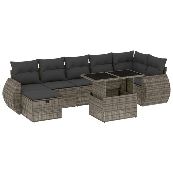 vidaXL 8-tlg. Garten-Sofagarnitur mit Kissen Grau Poly Rattan