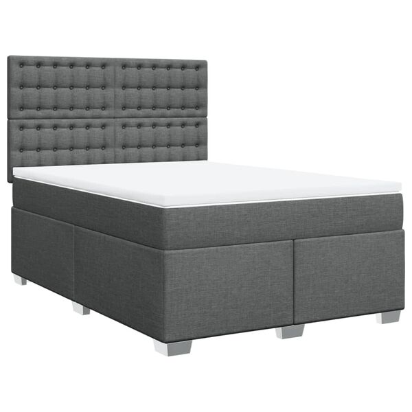 vidaXL Boxspringbett mit Matratze Dunkelgrau 140x190 cm Stoff