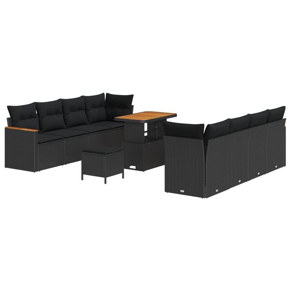 vidaXL Gartensofa-set mit Kissen 12 pcs Schwarz Poly-Rattan