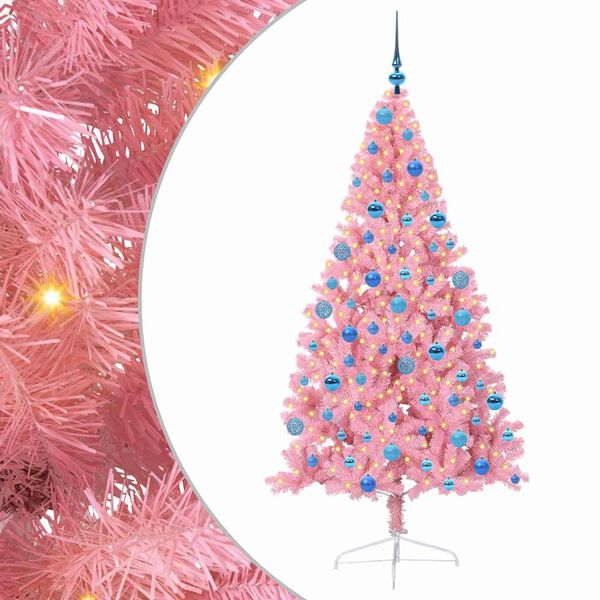 vidaXL K&uuml;nstlicher vorbeleuchteter Weihnachtsbaum Rosa 180 cm PVC