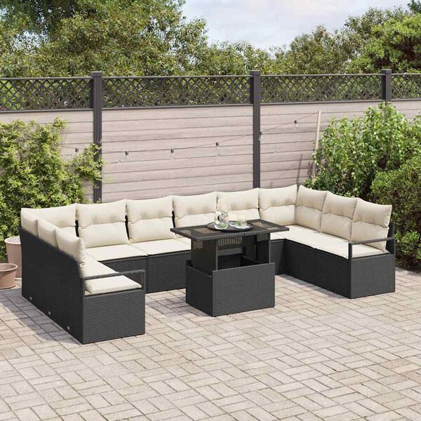 vidaXL Gartensofa-set mit Kissen 11 pcs Schwarz Poly-Rattan