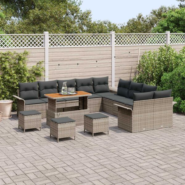 vidaXL Gartensofa-set mit Kissen 14 pcs Grau Poly-Rattan