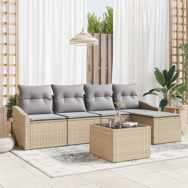 vidaXL Sofa Set mit Kissen 6 pcs Beige und Hellgrau Poly-Rattan
