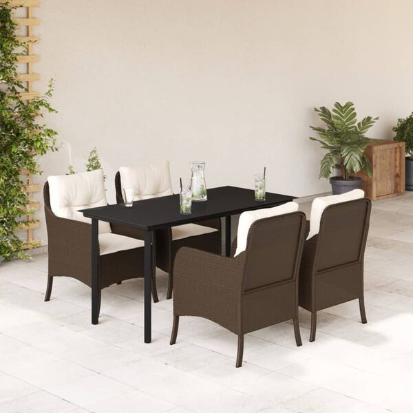 vidaXL 5-tlg. Garten-Essgruppe mit Kissen Braun Poly Rattan