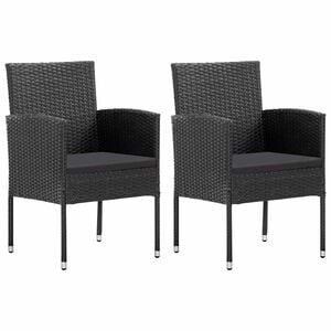 vidaXL Gartenst&uuml;hle mit Kissen in Schwarz 2 Stk. Schwarz Poly Rattan