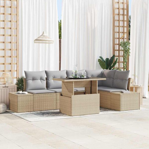 vidaXL Garten-Sofa-Set mit Kissen 6 pcs Beige Poly Rattan