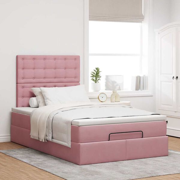 vidaXL Ottoman-Bett mit Matratzen & LEDs Rosa 120x190 cm Samt