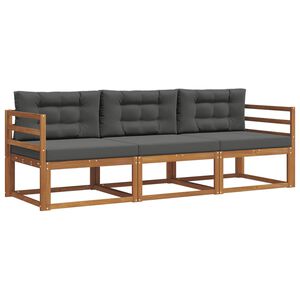 vidaXL Outdoor-Sofagarnitur mit Kissen 3 pcs Natur und Anthrazit