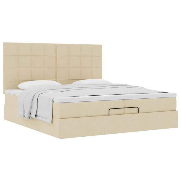 vidaXL Ottoman-Bett mit Matratzen Creme 200x200 cm Stoff