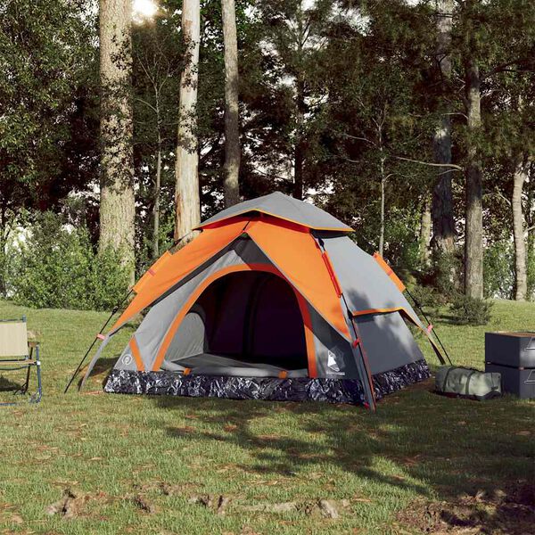 vidaXL Kuppel-Campingzelt 4 Personen Grau und Orange Quick Release