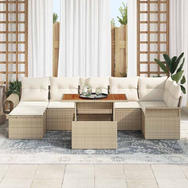 vidaXL Gartensofa-set mit Kissen 8 pcs Beige und Creme Poly-Rattan