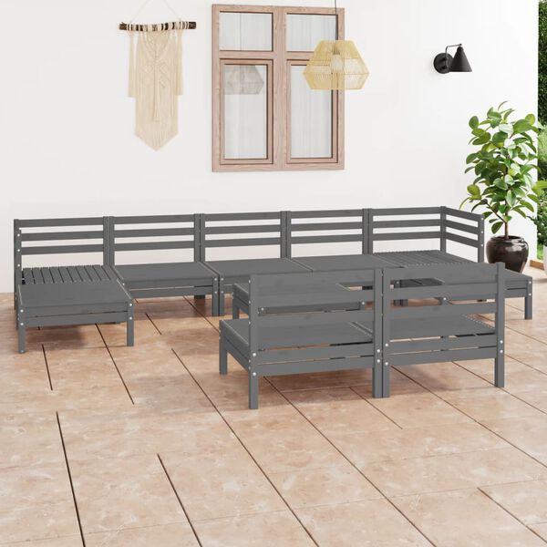 vidaXL 10-tlg. Garten-Lounge-Set Grau Massivholz Kiefer