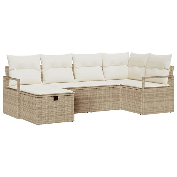 vidaXL Sofa Set mit Kissen 6 pcs Beige und Creme Poly-Rattan