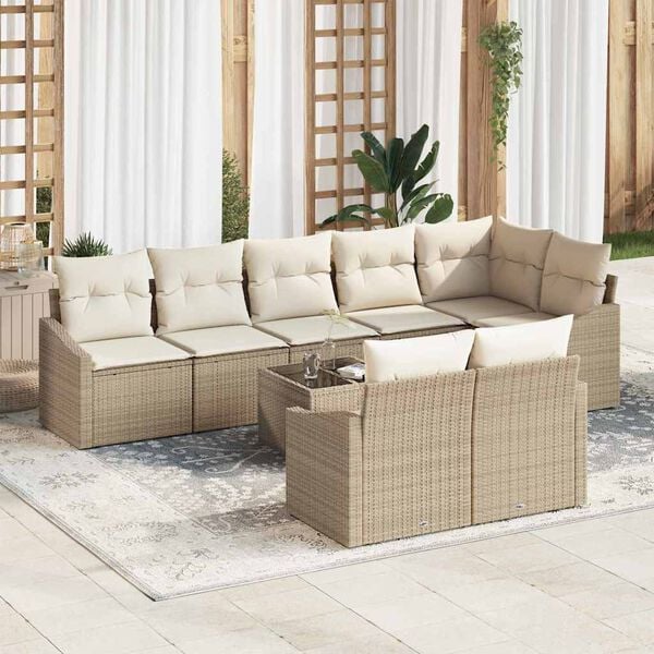 vidaXL Sofa Set mit Kissen 9 pcs Beige Poly Rattan