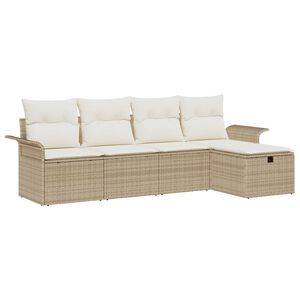vidaXL Garten-Sofa-Set mit Kissen mit Speicher 5 pcs Beige Poly Rattan