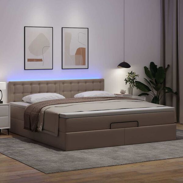 vidaXL Ottoman-Bett mit Matratzen & LEDs Cappuccino-Braun 180x200cm