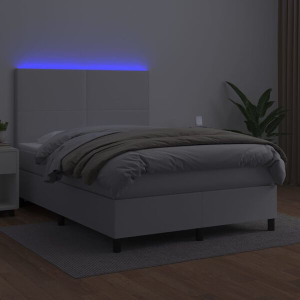 vidaXL Boxspringbett mit Matratze & LED Wei&szlig; 140x190 cm Kunstleder