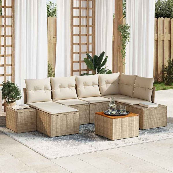 vidaXL Gartensofa-set mit Kissen 7 pcs Beige Poly-Rattan