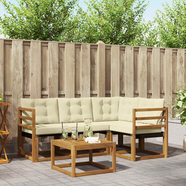 vidaXL Outdoor-Sofagarnitur mit Kissen 5 pcs Natur und Creme