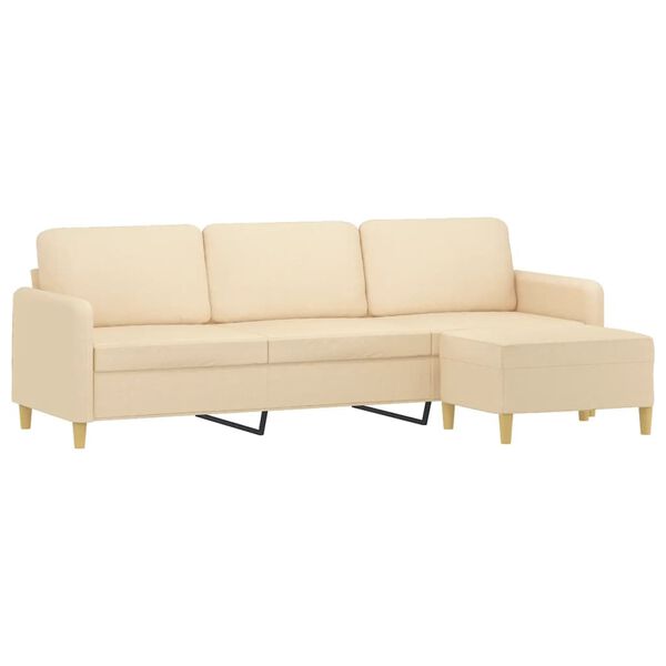 vidaXL 3-Sitzer-Sofa mit Hocker Creme 210 cm Stoff