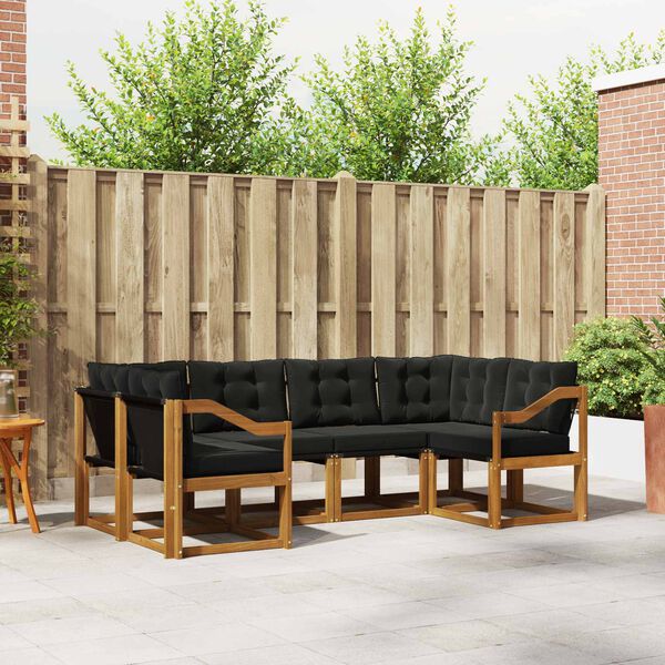 vidaXL Outdoor-Sofagarnitur mit Kissen 6 pcs Nat&uuml;rlich und Schwarz