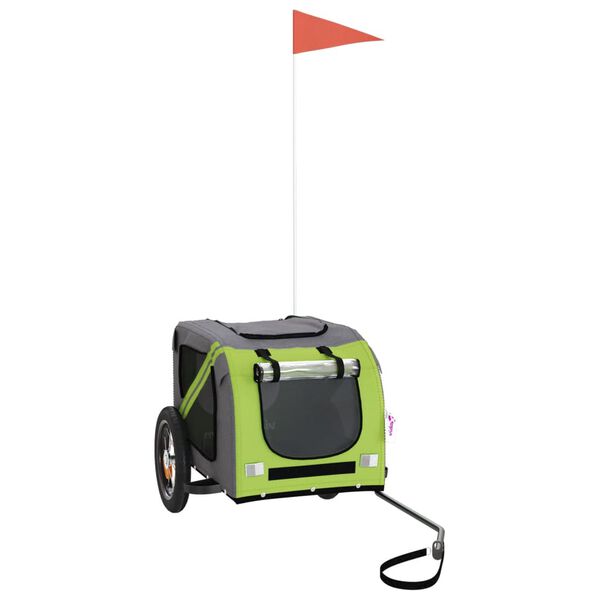 vidaXL Fahrradanh&auml;nger Hunde Gr&uuml;n und Grau Oxford-Gewebe und Eisen