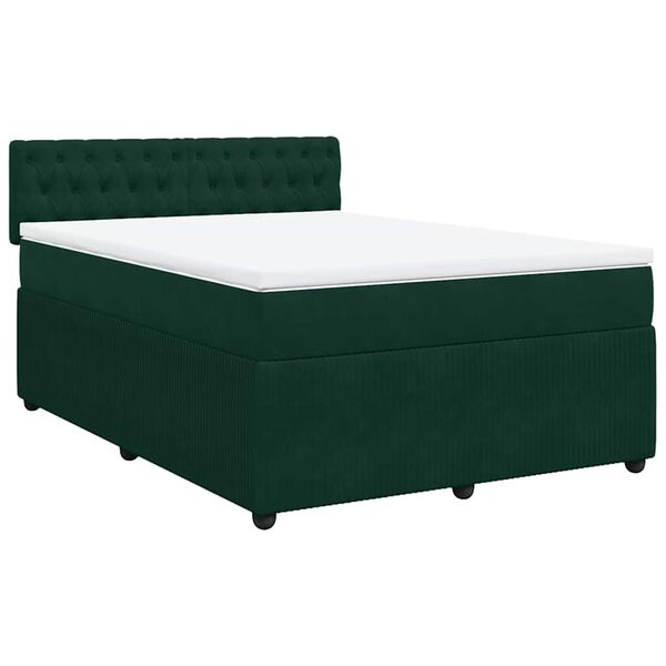 vidaXL Boxspringbett mit Matratze Dunkelgr&uuml;n 140x200 cm Samt