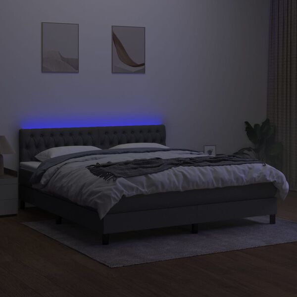 vidaXL Boxspringbett mit Matratze & LED Dunkelgrau 160x200 cm Stoff
