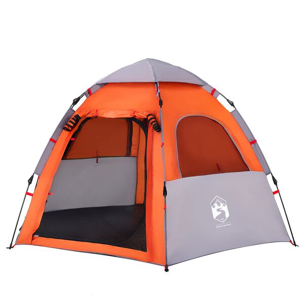vidaXL Campingzelt 4 Personen Grau und Orange Quick Release