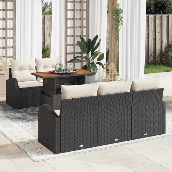vidaXL Garten-Sofa-Set mit Kissen 6 pcs Schwarz und Creme