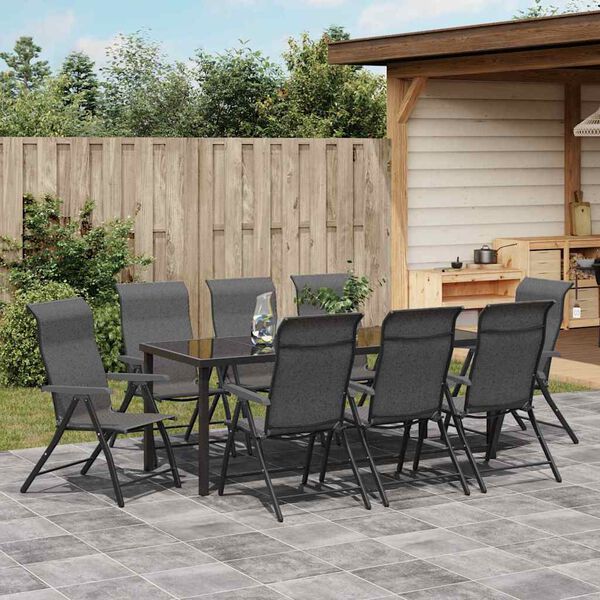 vidaXL Garten Essgruppe 9 pcs Grau Pulverbeschichteter Stahl