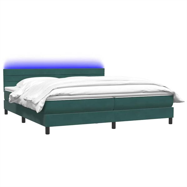 vidaXL Boxspringbett mit Matratze & LED Dunkelgr&uuml;n 180x220 cm Samt